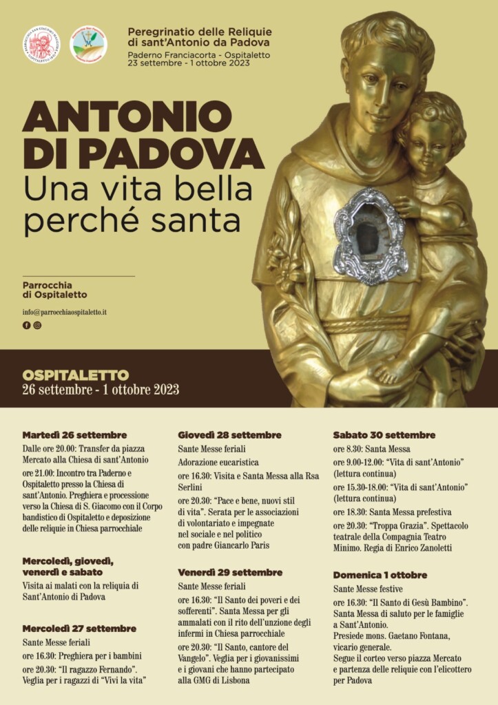 Accogliamo per una settimana le reliquie di s. Antonio di Padova (da 26/9/2023)